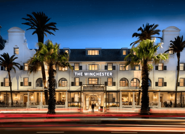 Fasaden på Winchester Mansions hotell i Kapstaden